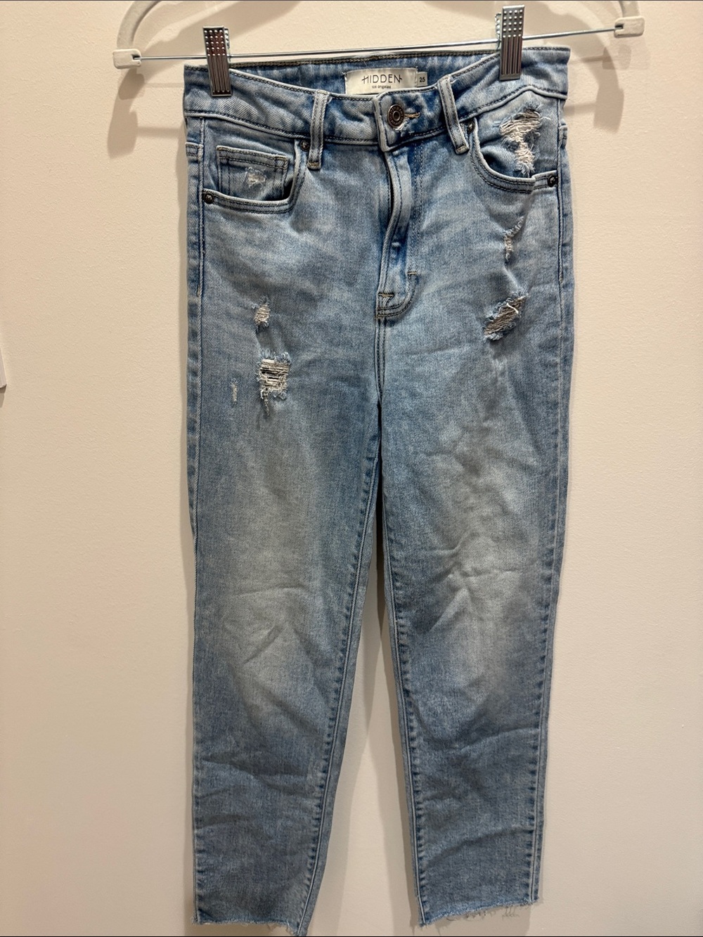 Hidden Light Blue High-Rise Distressed Jeans — Women's